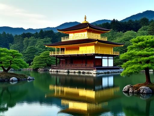 Serene view of the Kinkaku-ji Golden Pavilion in Kyoto, Japan.